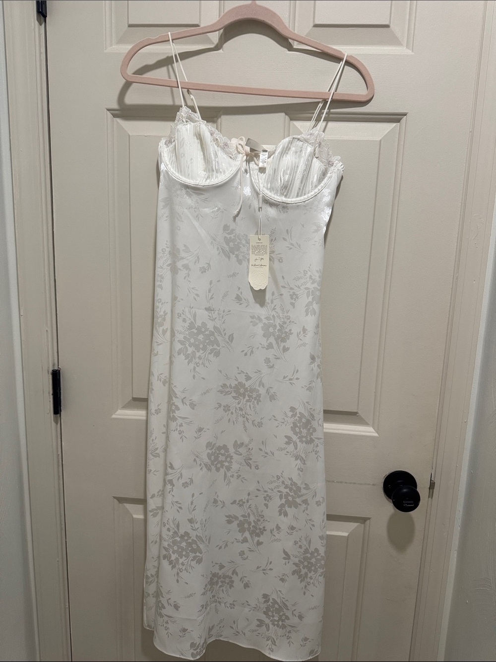 For Love And Lemons White Floral Satin Midi Slip Dress